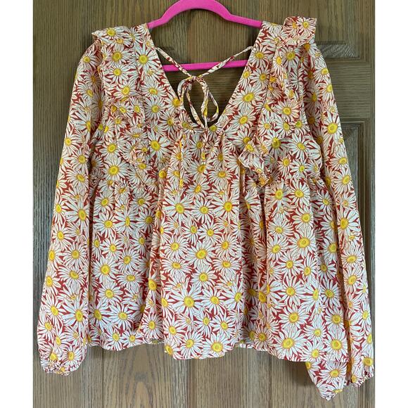 Simply Southern Floral Hobo Long Sleeve Size Medium With Ruffles PTP 18.5” - Picture 2 of 7